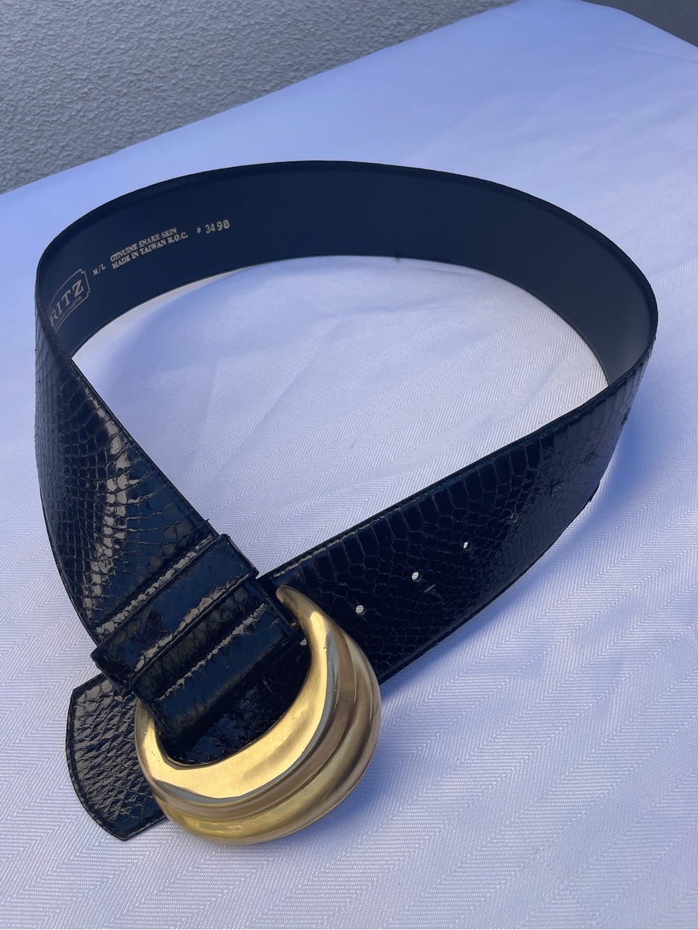 Black Snakeskin Wide Belt with Gold Buckle Ritz